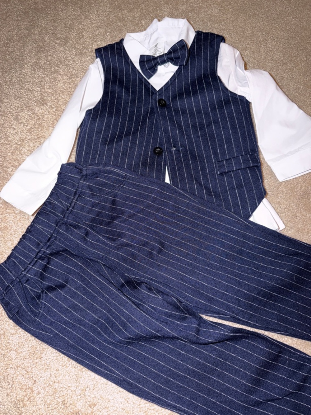 Navy Pinstripe Boys' Vest, Pants & Bow Tie Set